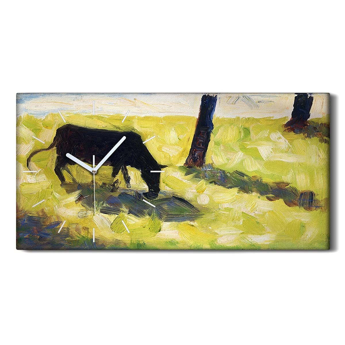 Horloge sur Toile Vache Noire Salon Chambre Image Art Moderne Mural 60x30cm