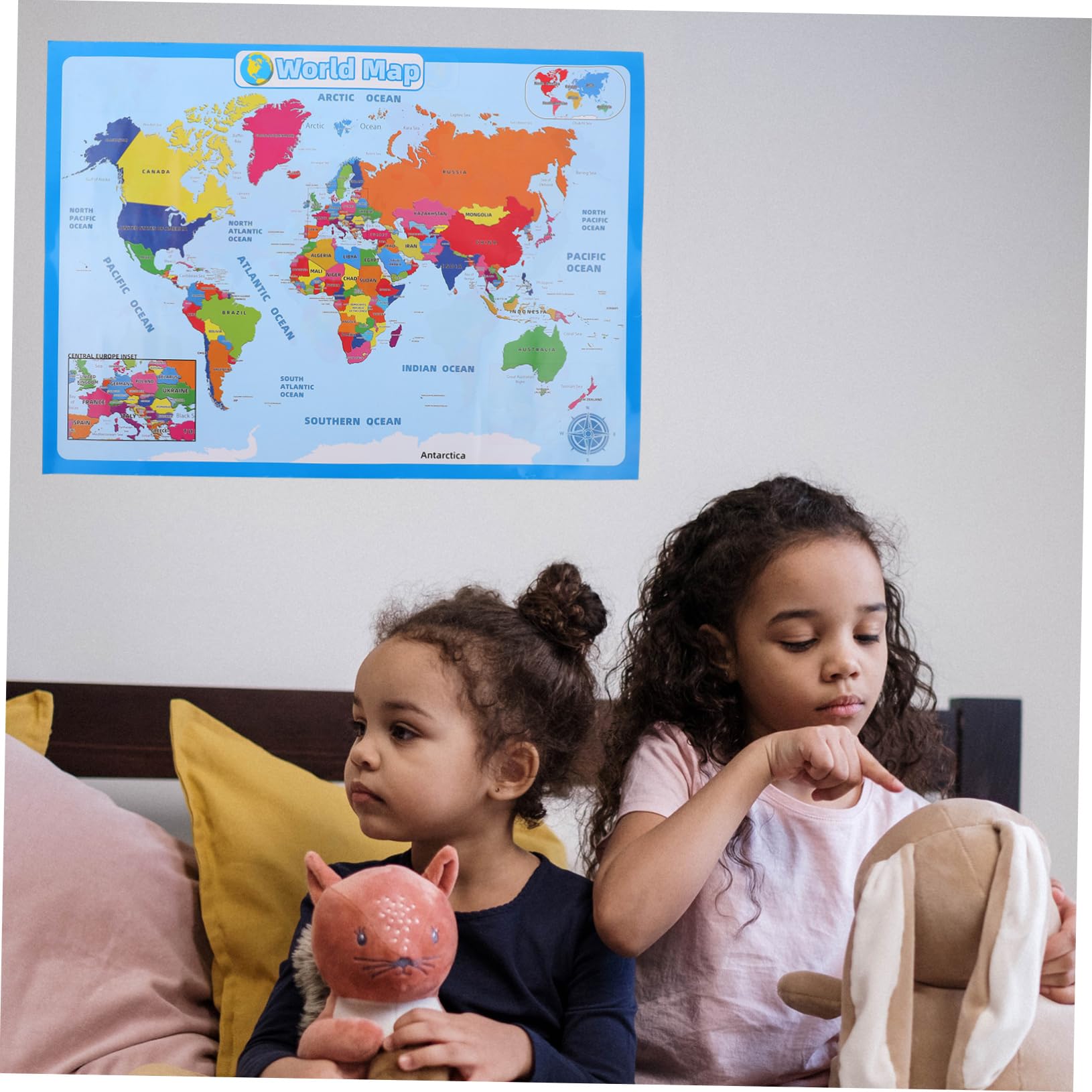 NUOBESTY 4blätter Weltkarte Poster Für Mädchen Bunte Wandkarte Geografischen Im Kindergarten Und Vorschule Für Klassenzimmer Und Kinderzimmer Stil Zufällig