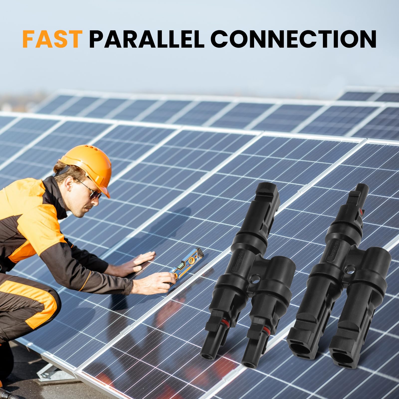 3 pares de conectores de rama en T, conectores de rama solar 2 a 1, conectores paralelos de panel solar FMM+MFF Y para conexión en paralelo entre paneles solares