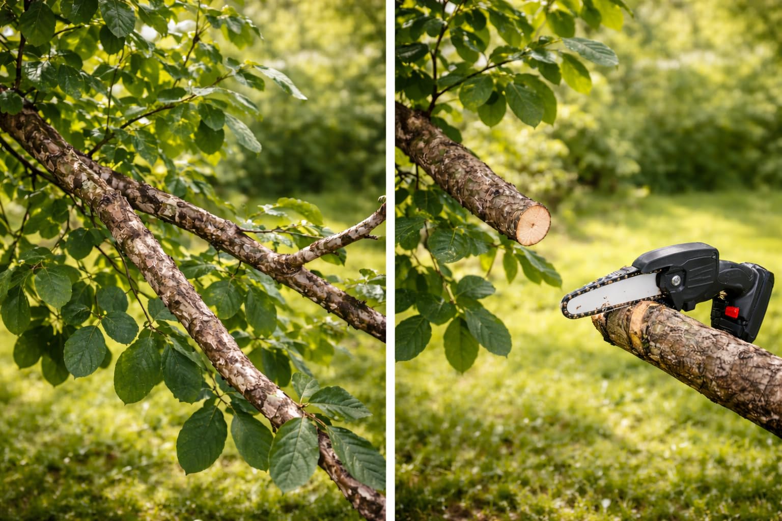Mini Motosega a Batteria 4 Pollici per Potatura, Motosega Elettrica Portatile Compatta, Sega a Catena Manuale per Rami e Giardino, Leggera e Facile da Usare