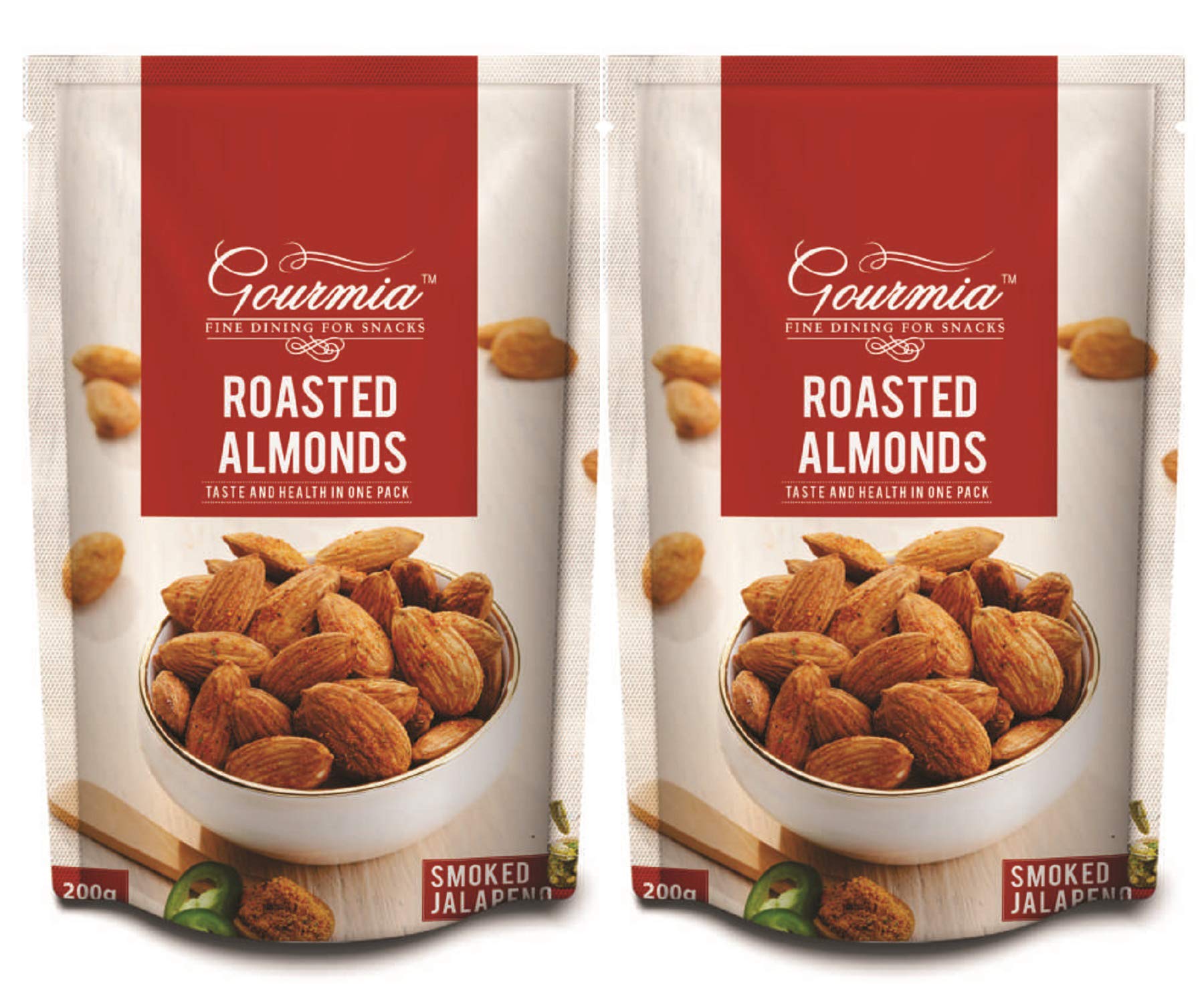 Gourmia Roasted Almonds Smoked Jalapeno 400g (200g x 2) | Large Size | Mexican Green Chilli Pepper Flavoured Roasted Almond | Crunchy Badam Snack | Nutritious | Healthy Snacking | Pack of 2 (B01N6SGY36) Amazon Price History, Amazon Price Tracker