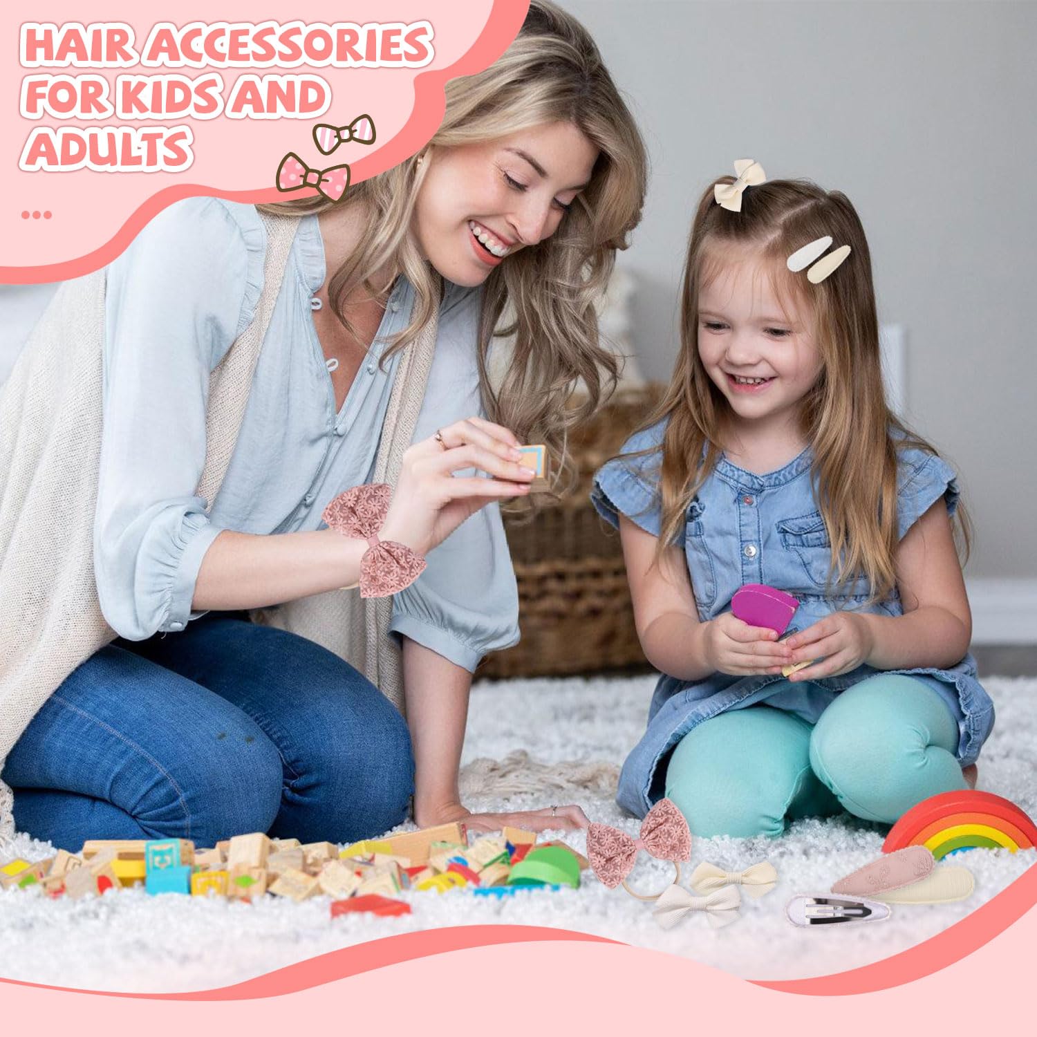 W Rxkiocs 12 Pcs Baby Girl Hair Clips & Bows, Newborn to Toddler, Pink & White, Bow Hair Clips & Headbands - Image 3