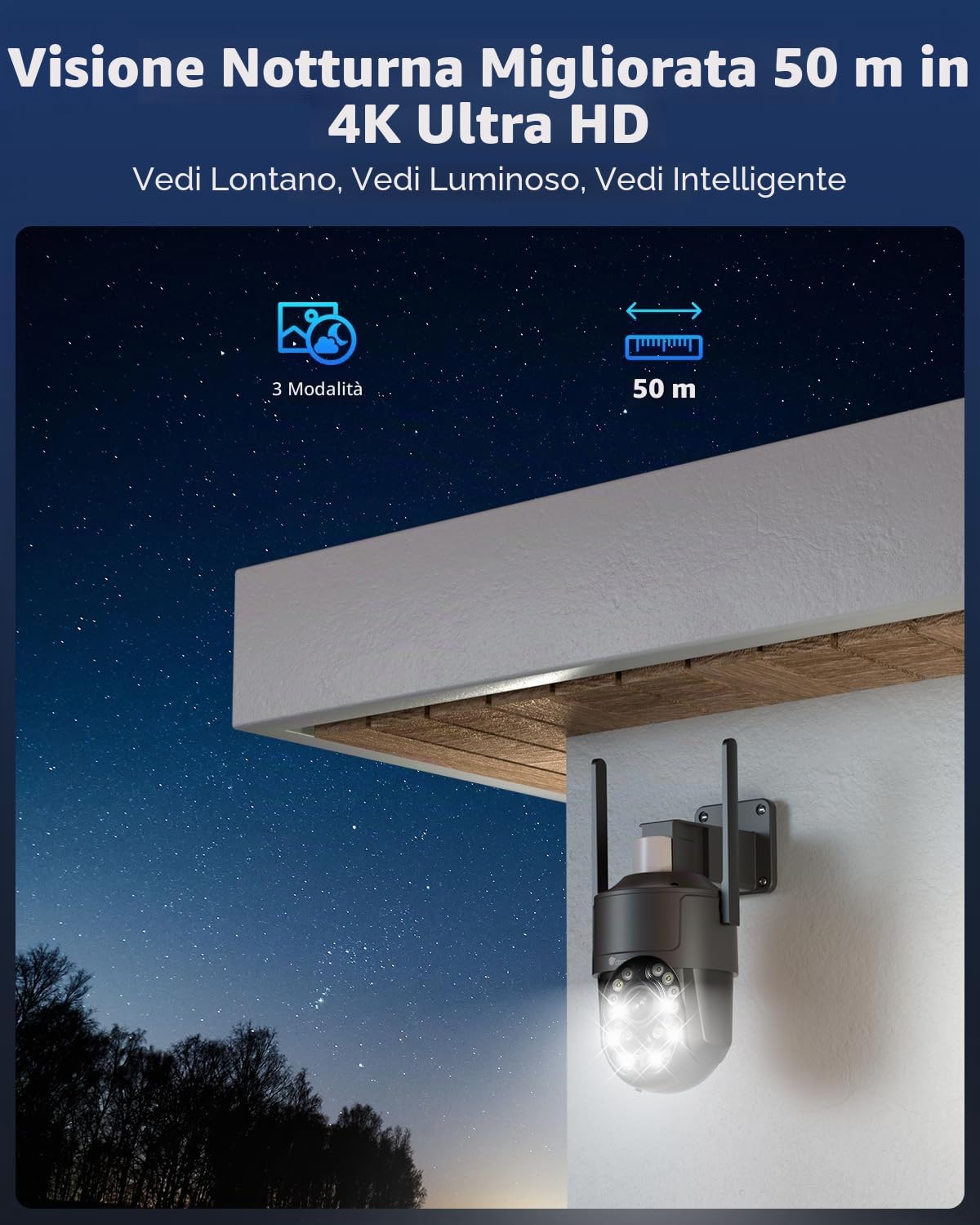 Ctronics 4K Telecamera Esterno con Zoom Ottico 5X,Auto-Tracking, 5G/2,4G | Visione Notturna Colore/IR Starlight 50m, Auto-Tracking, Luce Rossa-Blu & Sirena,Mascheramento Privacy, APP/PC, 256GB/FTP/NAS