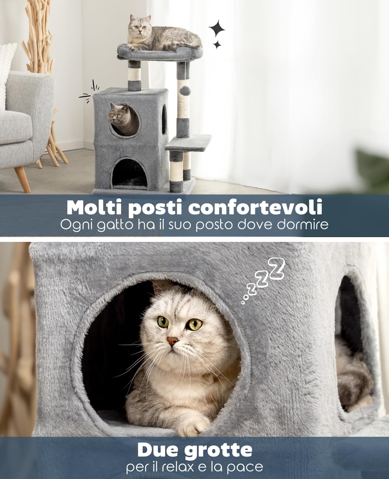 lionto Tiragraffi per Gatto Albero Tiragraffi Gatto Gioco Giocattolo Gatti Altezza 80 cm, Grigio Chiaro