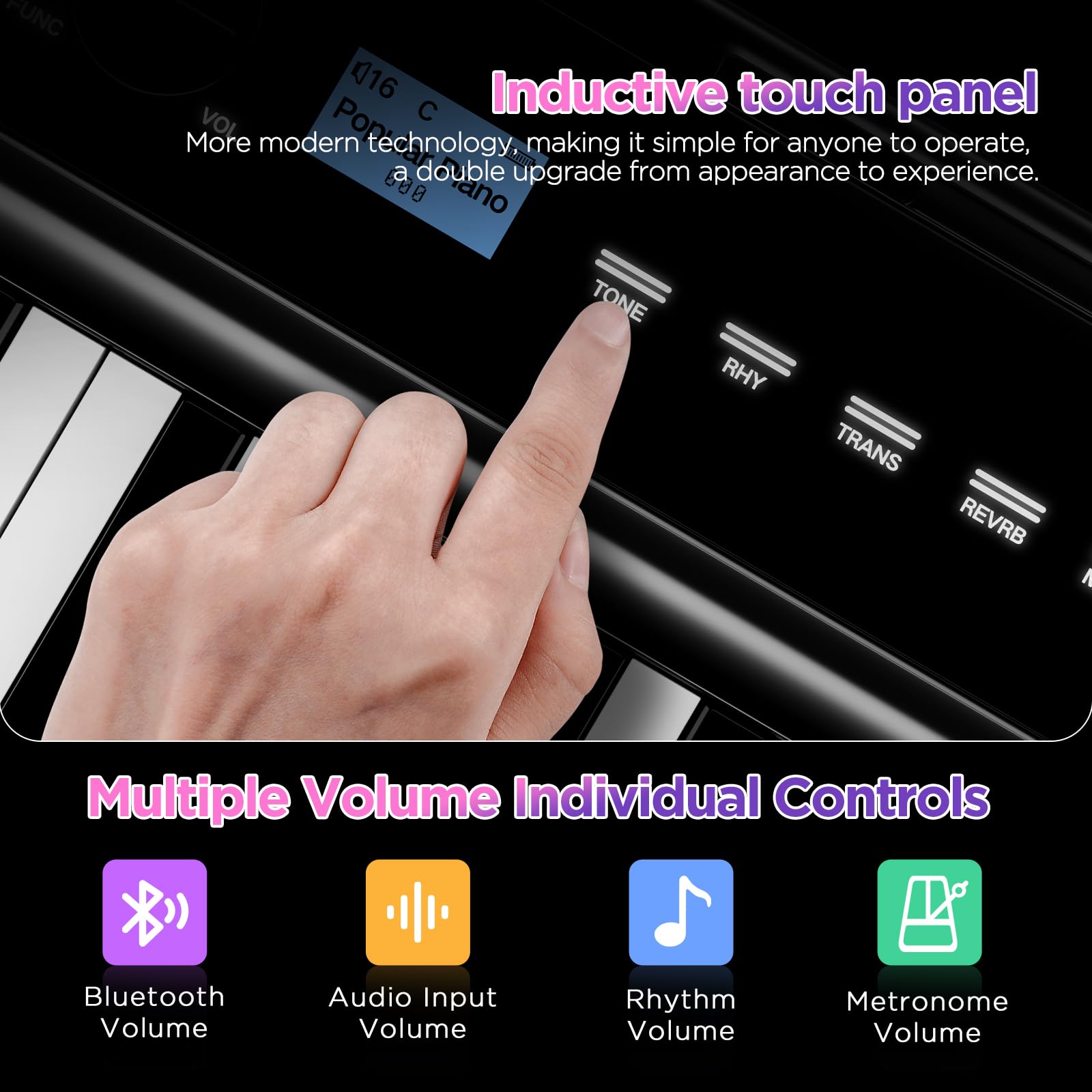 TERENCE V50 Keyboard Piano 88-Tasten Gewichtet Dynamische Tastatur 30W Lautsprechern Berührungsempfindliches Steuerpanel Video-Aufnahmefunktion Kopfhörer- und externe Lautsprecherunterstützung