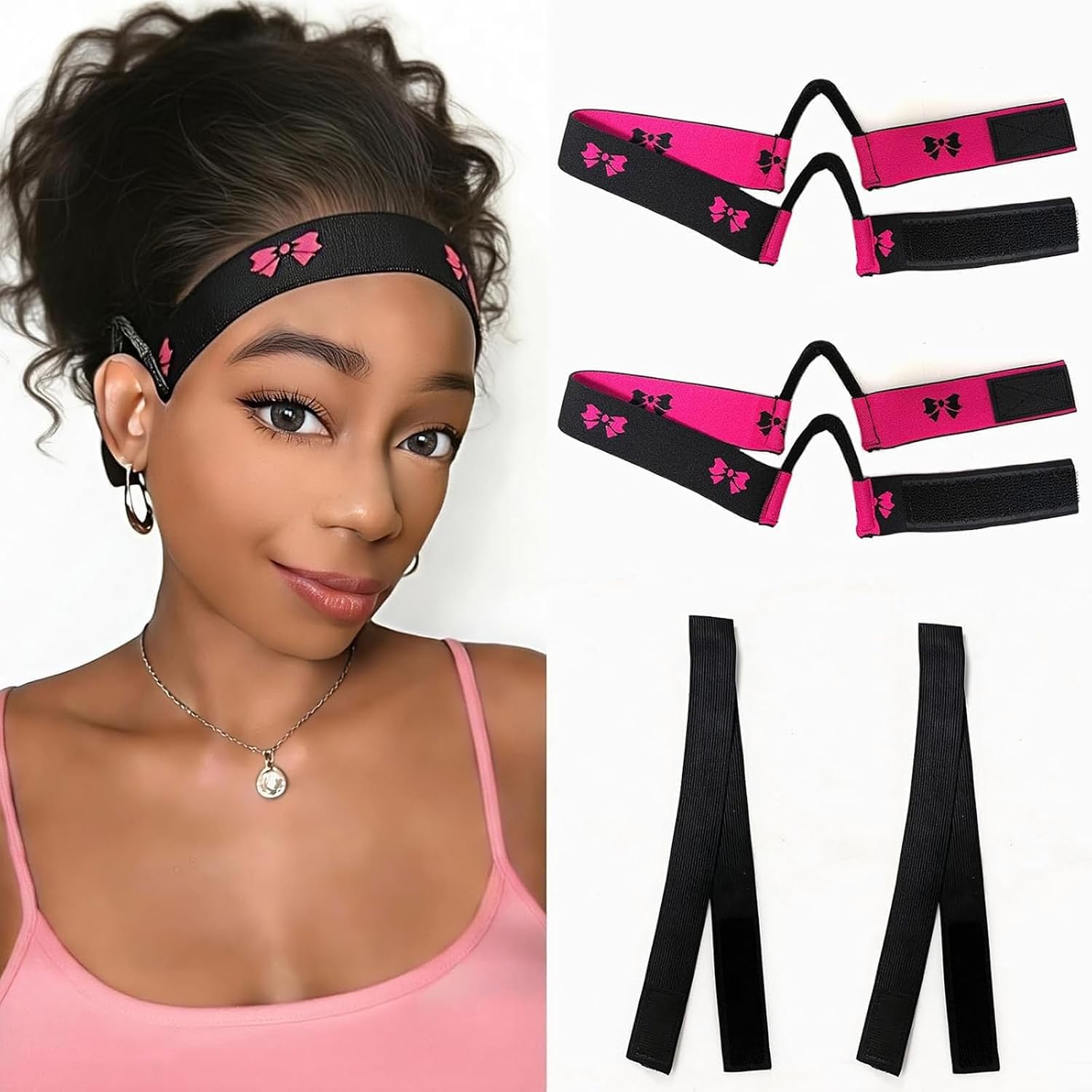 2Pcs Double-Sided C-Shaped Ear Cut Out Wig Melting Band for Lace Front melting, Ear Free Painless adjustable Wig Band for Laying Edges