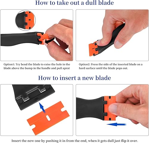 Miniatura 3 de Raspador de hoja de afeitar de plástico, paquete de 2 raspadores de afeitar con 120 cuchillas de afeitar para quitar pegamento, calcomanías,