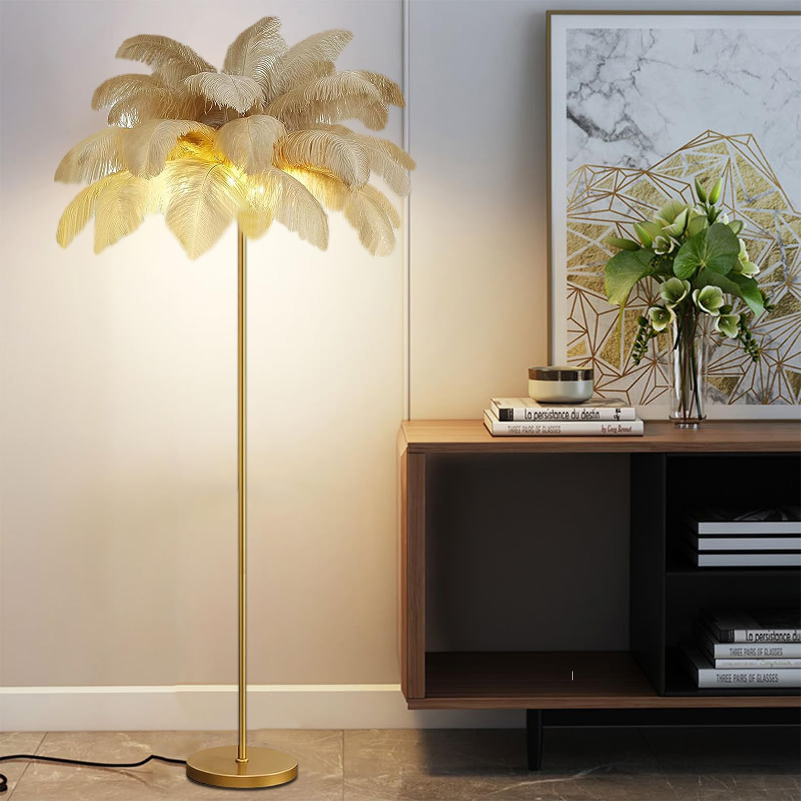 Lampadaire en plumes d'autruche salon LED dimmable