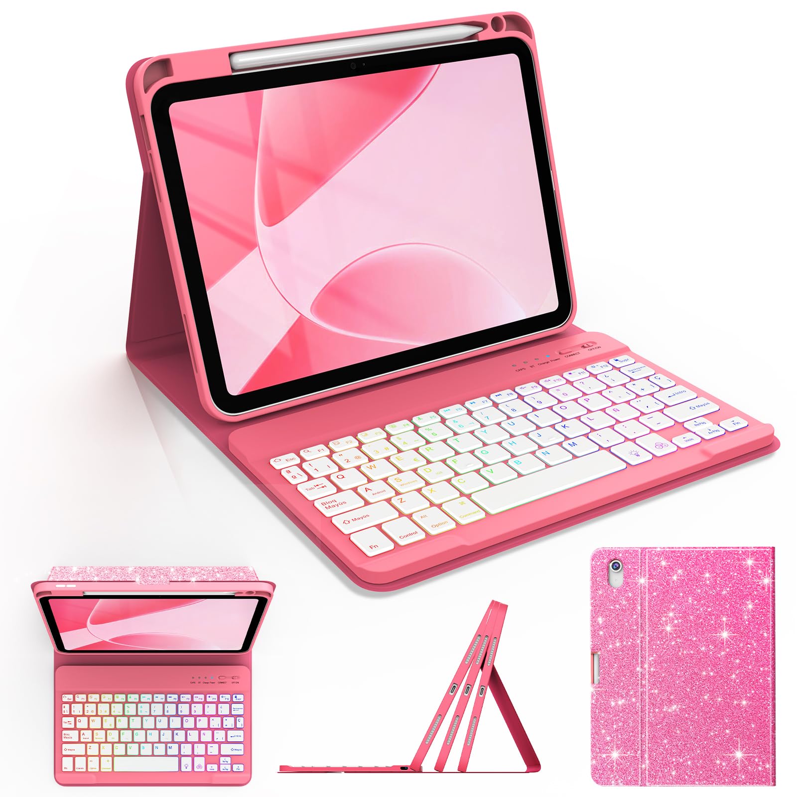 Funda con Teclado para iPad A16 11ª Generación 2025 y 10ª Generación 2022 | Teclado Bluetooth magnético desmontable con Español, RGB de 7 Colores,activación/descanso auto para iPad 11ª Generación Global Recycled Standard Global Recycled Standard Global Recycled Standard