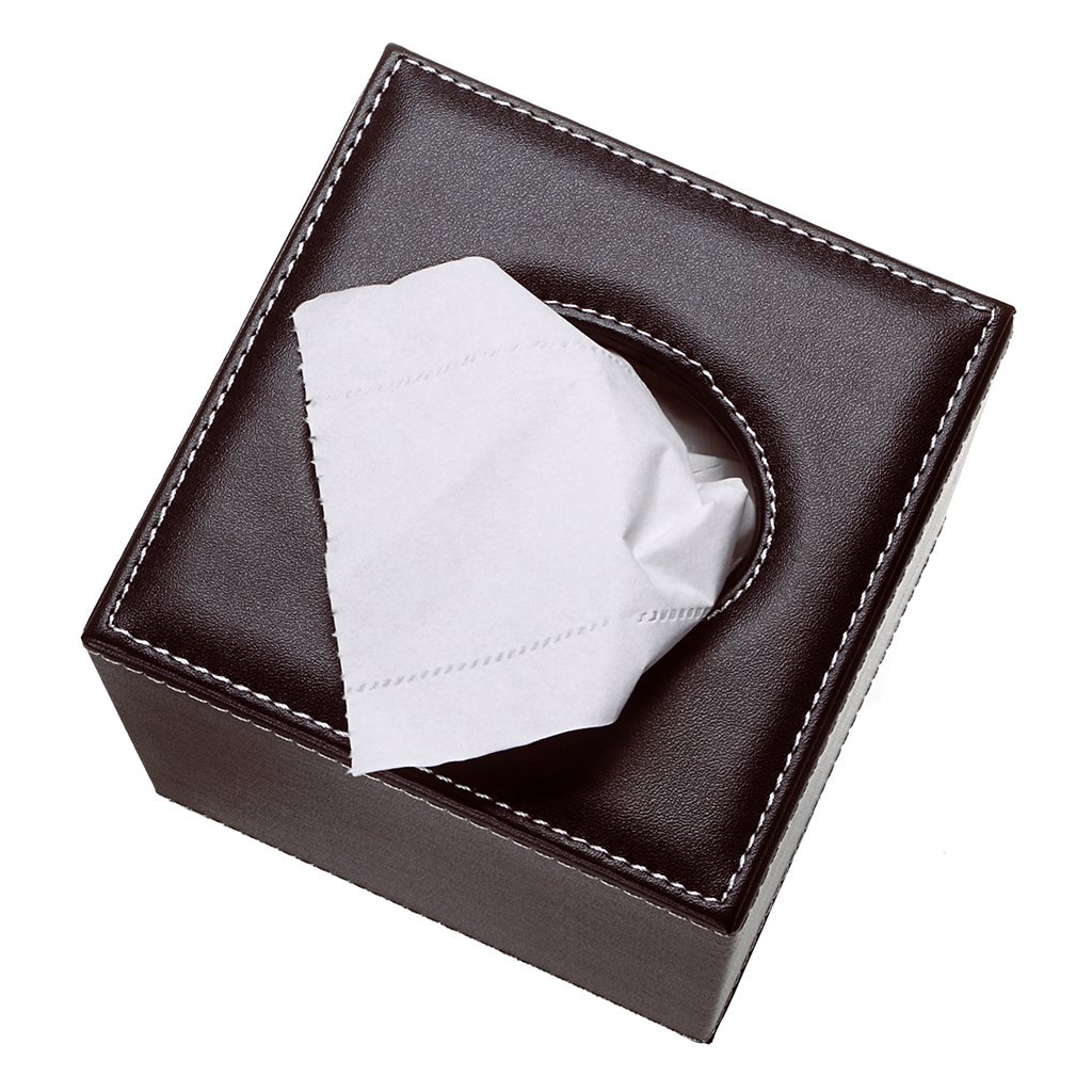 BTSKY - Caja de Pañuelos de Poliuretano y Cuero, Forma Rectangular, Ideal para Sala de Estar, Baño, Oficina, Hotel