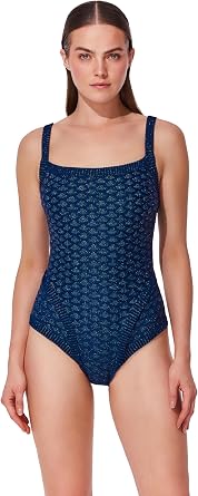 Gottex Women's Scaled Up Square Neck Knit One Piece Swimsuit