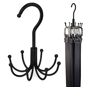 ZEDODIER Belt Hanger, Belt Rack Closet Accessories Organizer, Maximum 24 Storage Capacity, Hanging Holder Storage Hook for Belt, Bra, Tank Top, Tie, Scarf, Purse, Black