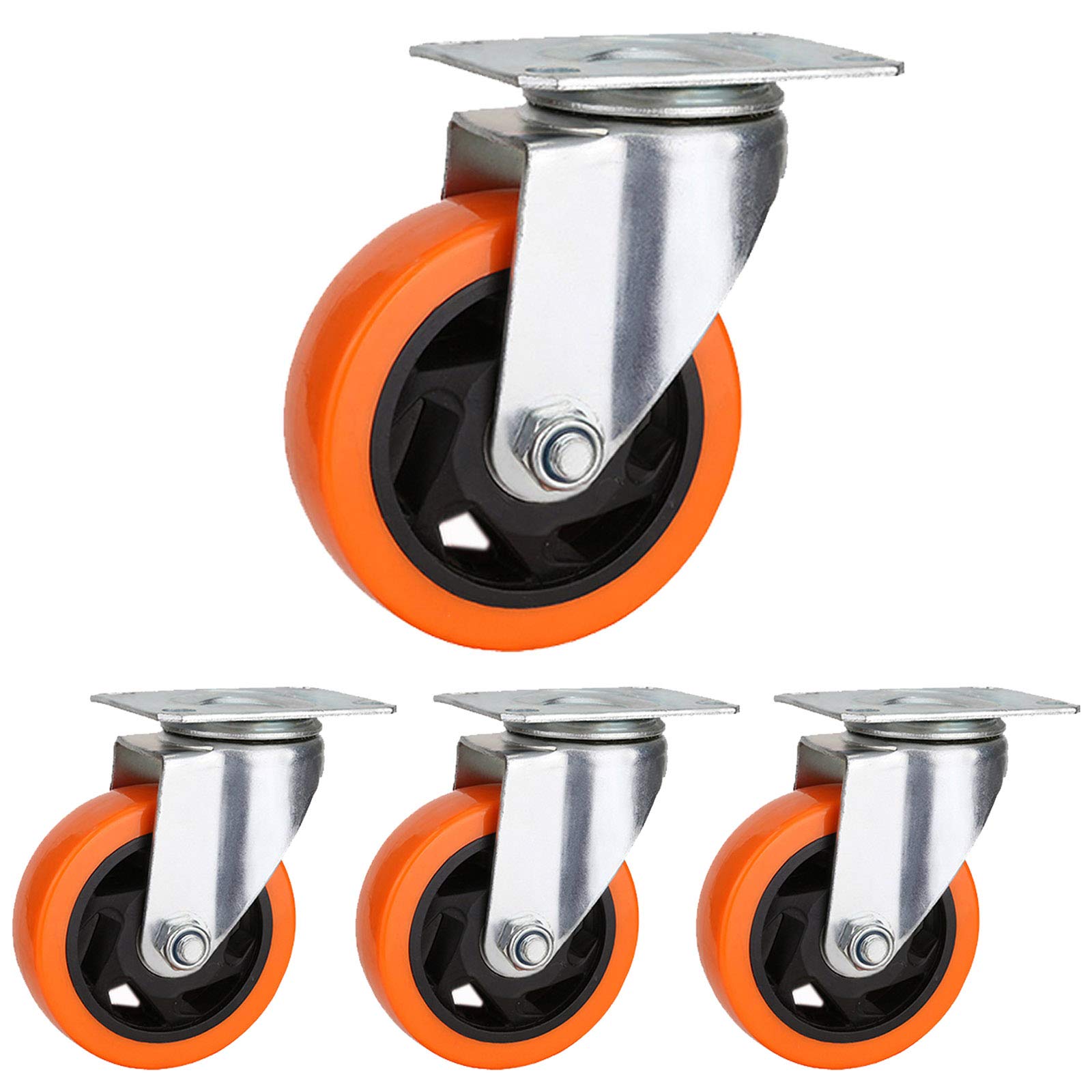 Jolan Rotelle Girevoli con Cuscinetti A Sfera,4 PCS,Rotelle per Mobili,Rotelle per Trasporto con Freno,Rotelle in PVC Arancione,Portata 300KG.,4 No Brakes,125mm