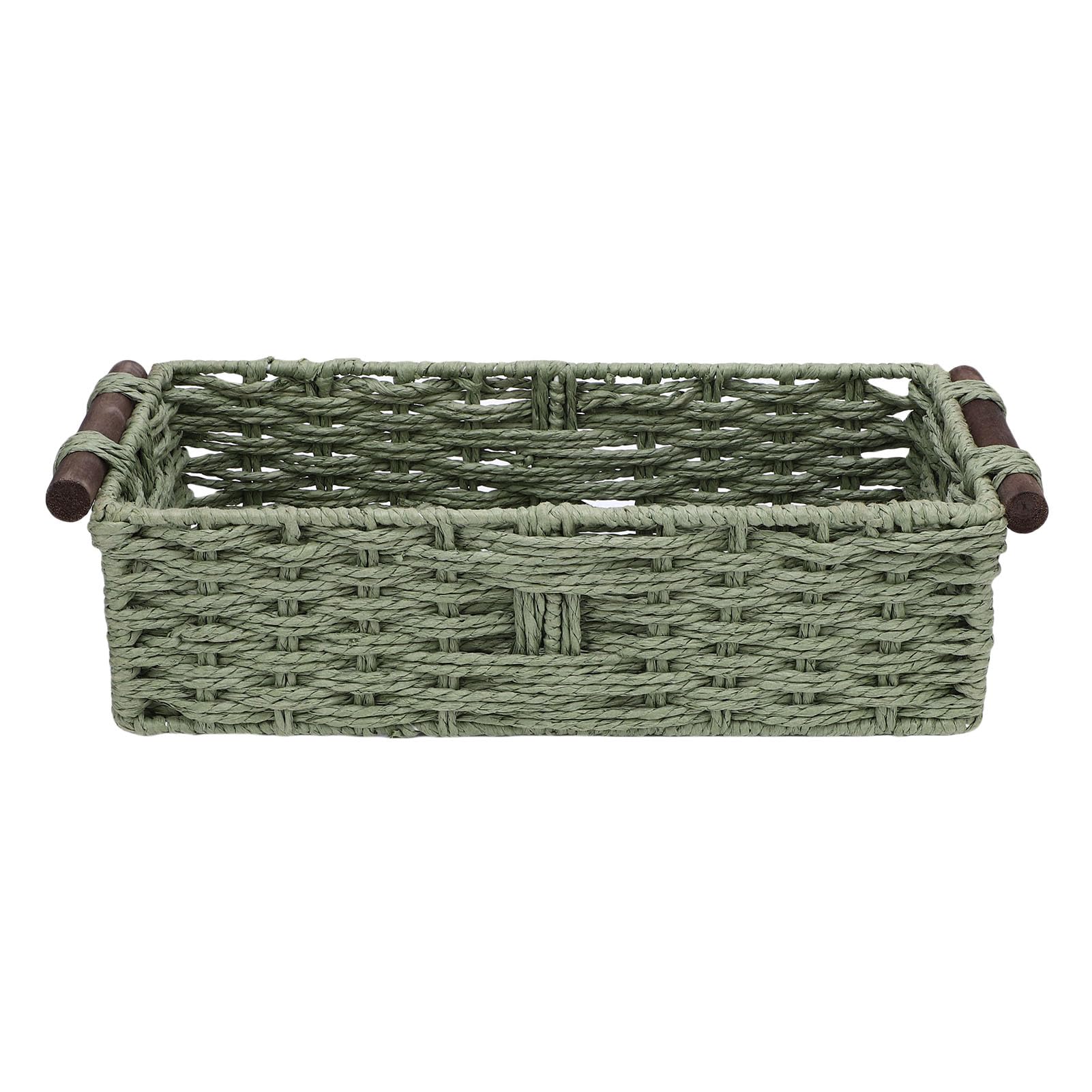 Cesta tejida a mano con cuerda de papel verde un accesorio decorativo exclusivo para estantes