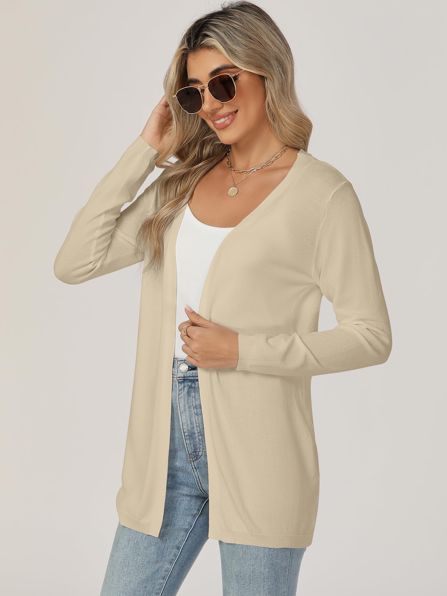 Cardigan Donna Maglia Maniche Lunghe Elegante Lungo Leggero Aperto Giacca Tinta Unita Estivo Primavera