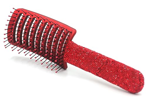 Bling Styling Cepillo de pelo liso y desenredante para mujeres, niñas, hombres, peine Spareribs en forma de arco (rojo)