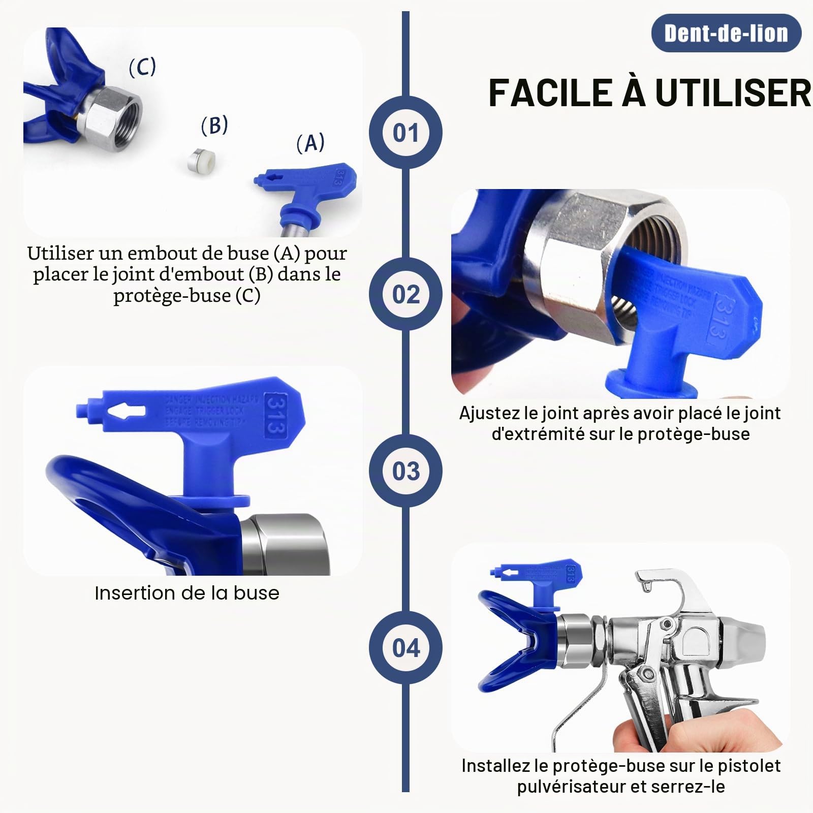 Kit de tête de Pulvérisation de Peinture Airless, tête de Buse Réversible 5pcs, Buse de Pulvérisation Airless et Mini Boîte de Rangement Airless (211，313，415，517，623)
