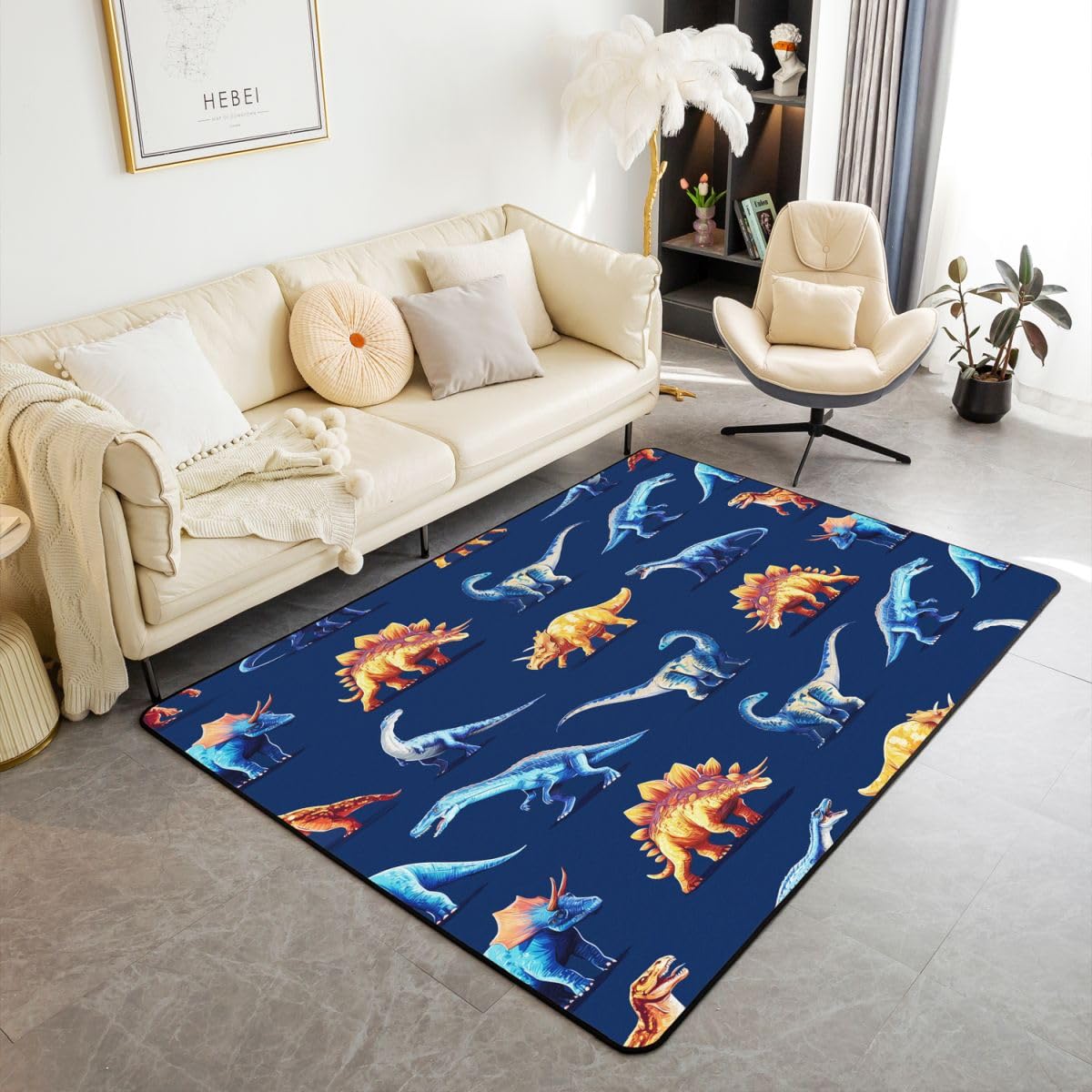 Tapis Salon 150x200cm Dinosaures Tapis Chambre Exterieur Intérieur Impression Numérique 3D Antidérapant Doux Mignon Dessin Animé Animaux pour Salon Et Chambre Nature Faune Sauvage Lavable