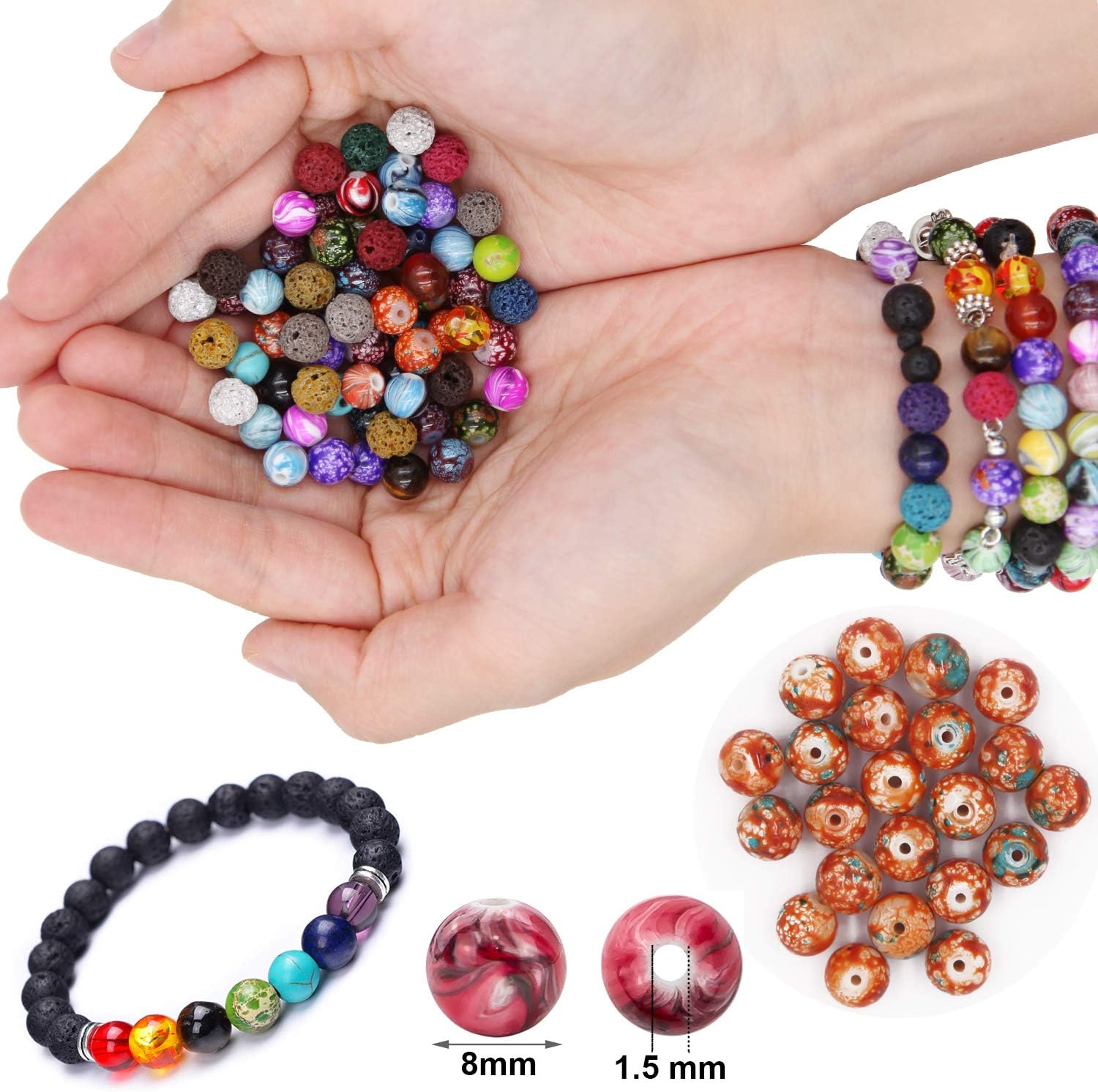 EuTengHao 846Pcs Lava Stone Beads Rock Loose Beads Cloisonne Beads Kit with Ink Patterns Chakra Beads Spacer Pendants Beads for Diffuser Essential Oils Adult DIY Bracelet Jewelry Making Supplies - Image 5