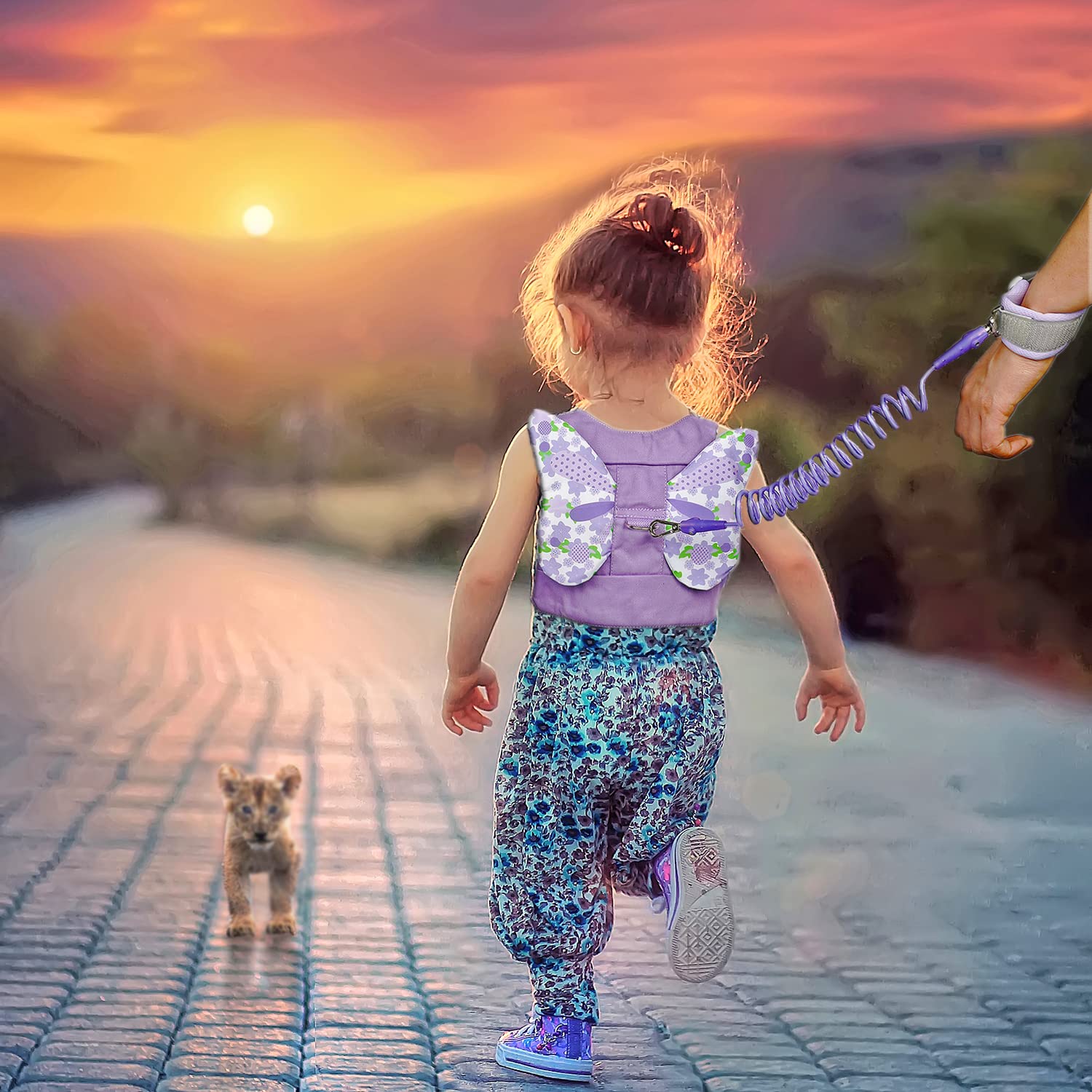 Correa para niños pequeños + eslabón de muñeca antipérdida para niños, arnés de seguridad para niños, pulsera para caminar, cinturón para niña, regalo de Navidad rosa (morado)