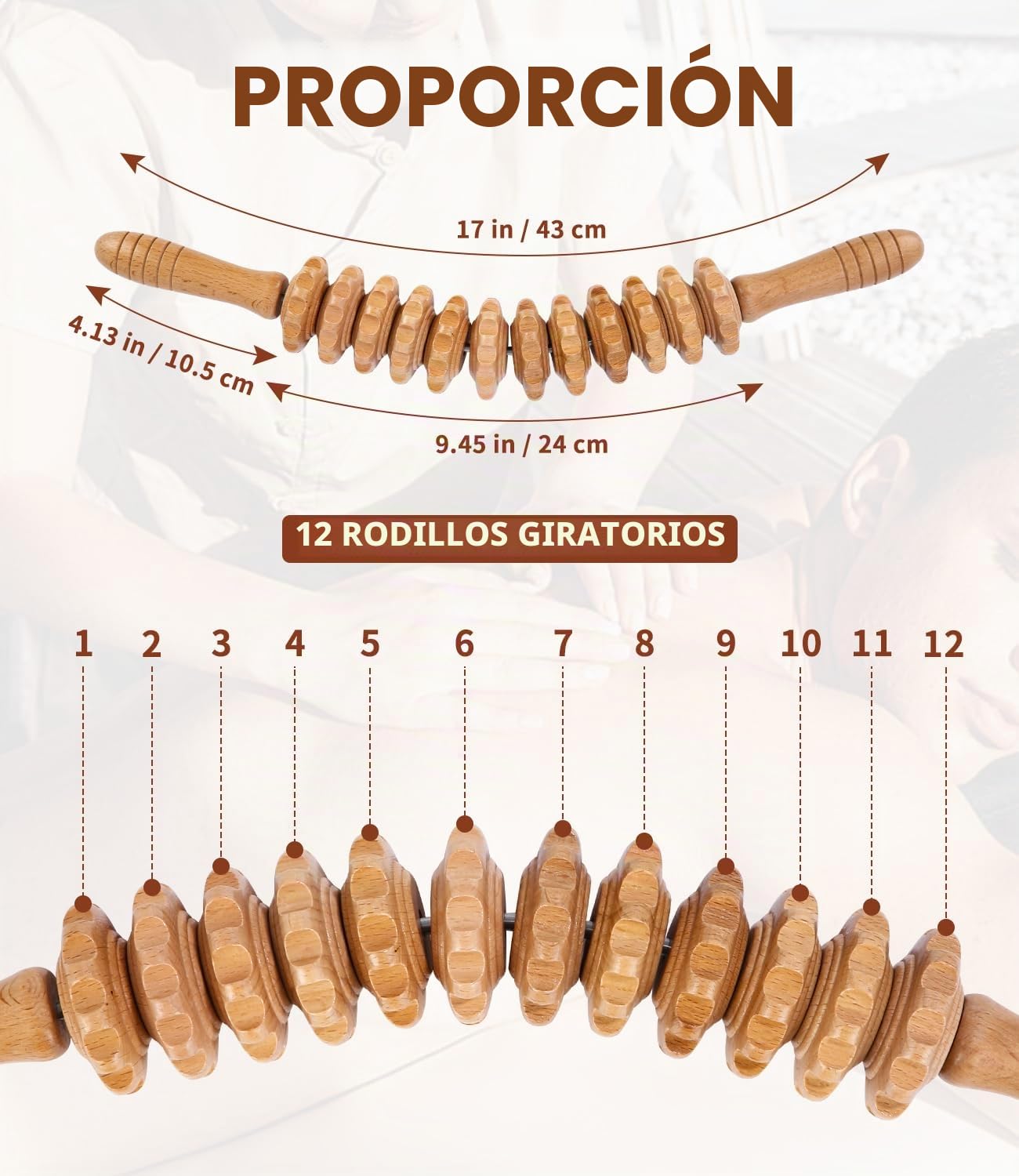 Masajeador Anticelulítico para Maderoterapia Corporal, Masajeador Celulitis Muslos, Rodillo De Fascia De Madera De Haya, Masajeador Celulitis (12 Rondas)