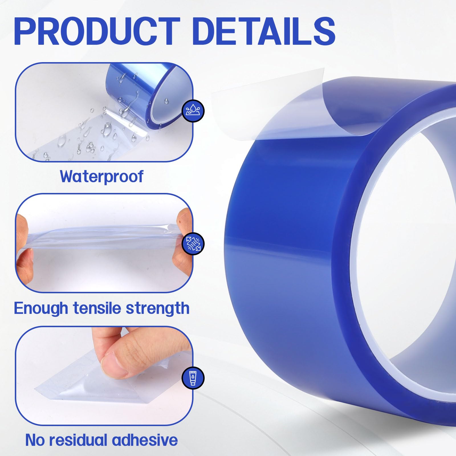 EXLECO 2 Rollos Cinta Termica Sublimacion Azul 50mm x 33m, Cinta Adhesiva de Alta Temperatura Cinta Kapton Cinta in PET Resistente al Calor sin Residuos para Impresión Electrónica, Enmascarar, Soldar