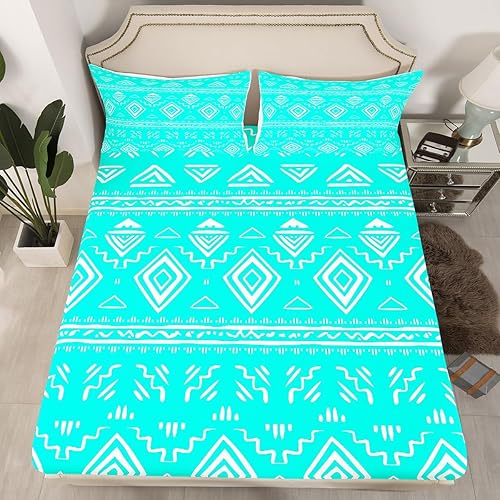 Miniatura 2 de Erosebridal Juego de sábanas aztecas turquesa, estilo bohemio occidental, color verde azulado, bohemio, geométrico, juego de ropa de cama