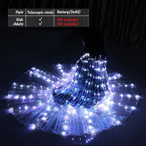 Miniatura 8 de Alas de hadas LED iluminadas para niños y adultos, alas de mariposa multicolor brillantes para fiestas y eventos encantadores (40 pulgadas para