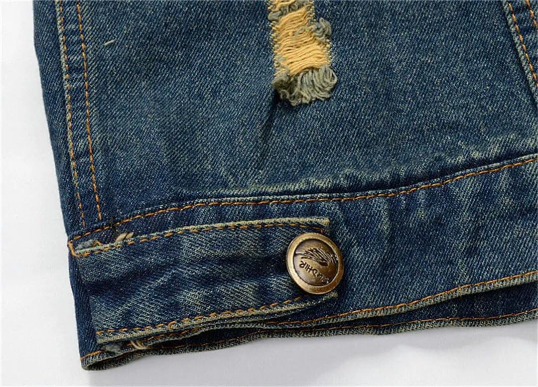 Gilet da uomo in denim strappato top jeans lavato gilet uomo retrò cowboy hip hop senza maniche giacca