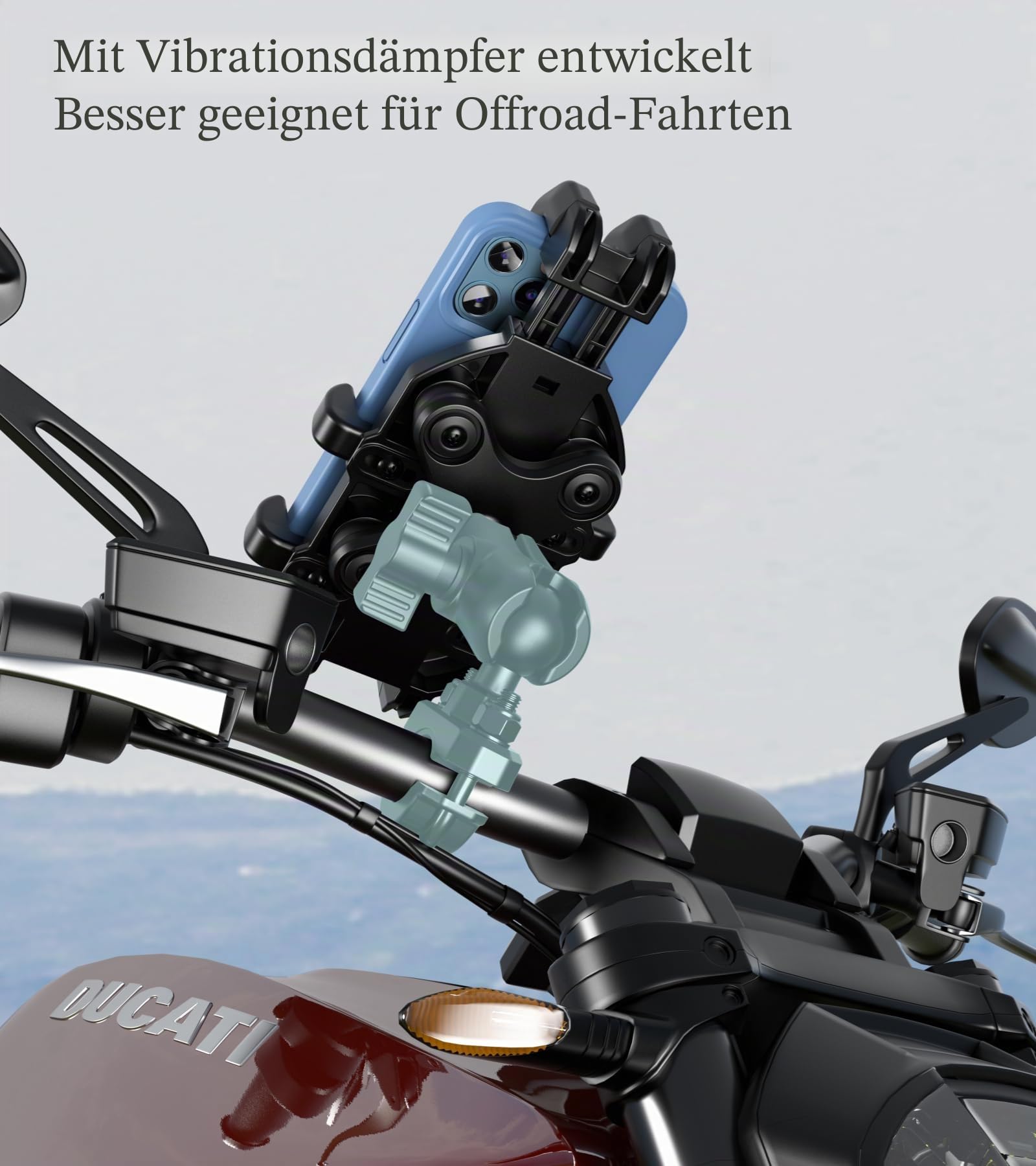 BRCOVAN 1'' Kugel-Motorrad-Handyhalterung mit Vibrationsdämpfer, verstellbare Handyhalterung für ATV UTV Bike Scooter, kompatibel mit RAM Mounts B-Größe Doppelsockelarm, für 5,4''-7,2'' Smartphones