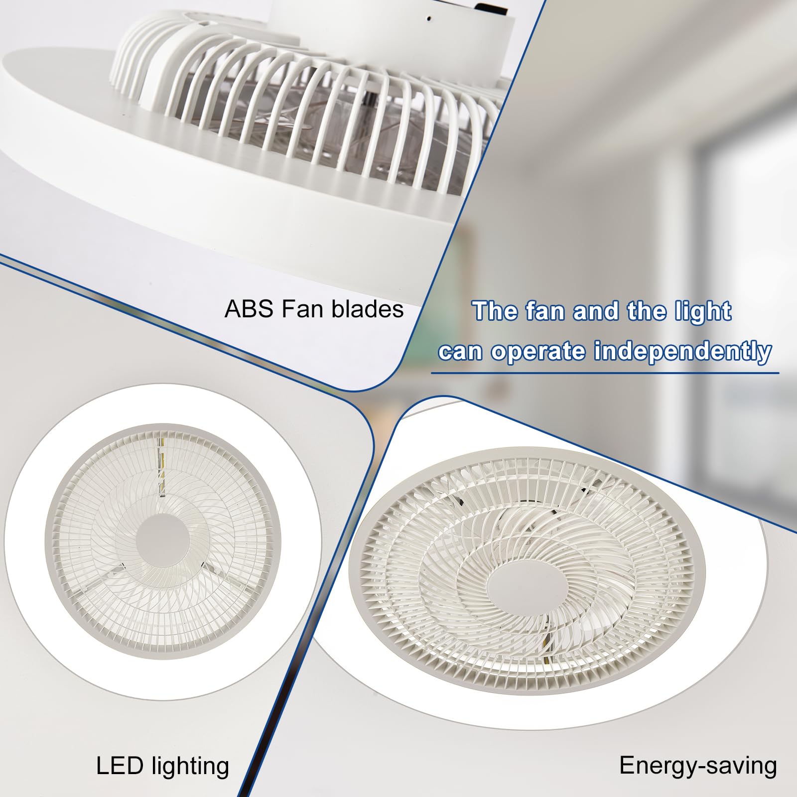 Depuley Ventilador de techo empotrado: Ventiladores de techo LED de perfil bajo de 20 pulgadas con luz para dormitorios - Ventilador sin aspas blanco con control mediante aplicación para cocinas