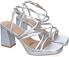 shoes&blues.es Sandalia de Tacon para Mujer, Comoda, con Tiras en el Empeine, y Cierre de Hebilla, Ideales para Primavera Verano.