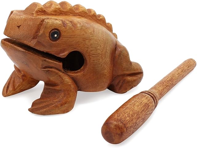 Aussel Guiro Croaking Wooden Frog with mallet, Musical Instrument Sound Block, Fair Trade Percussion Instrument (8.8CM)