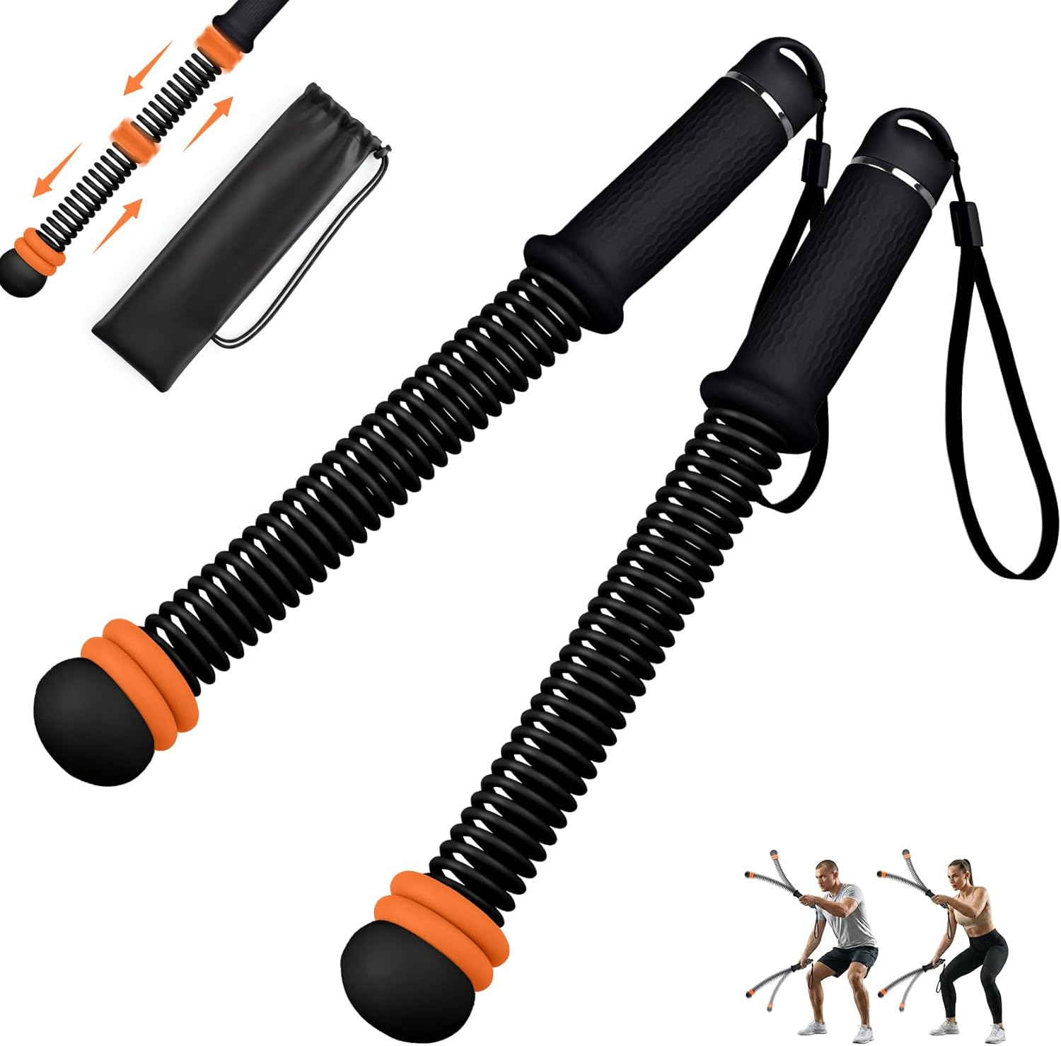 Adjustable Ropeless Battle Ropes,Portable Cordless Battle Ropes for Home Gym,Workout Exercise Ropes for HIIT,Strength Training & Full-Body Cardio for Men & Women (Black, 1.45 lb)