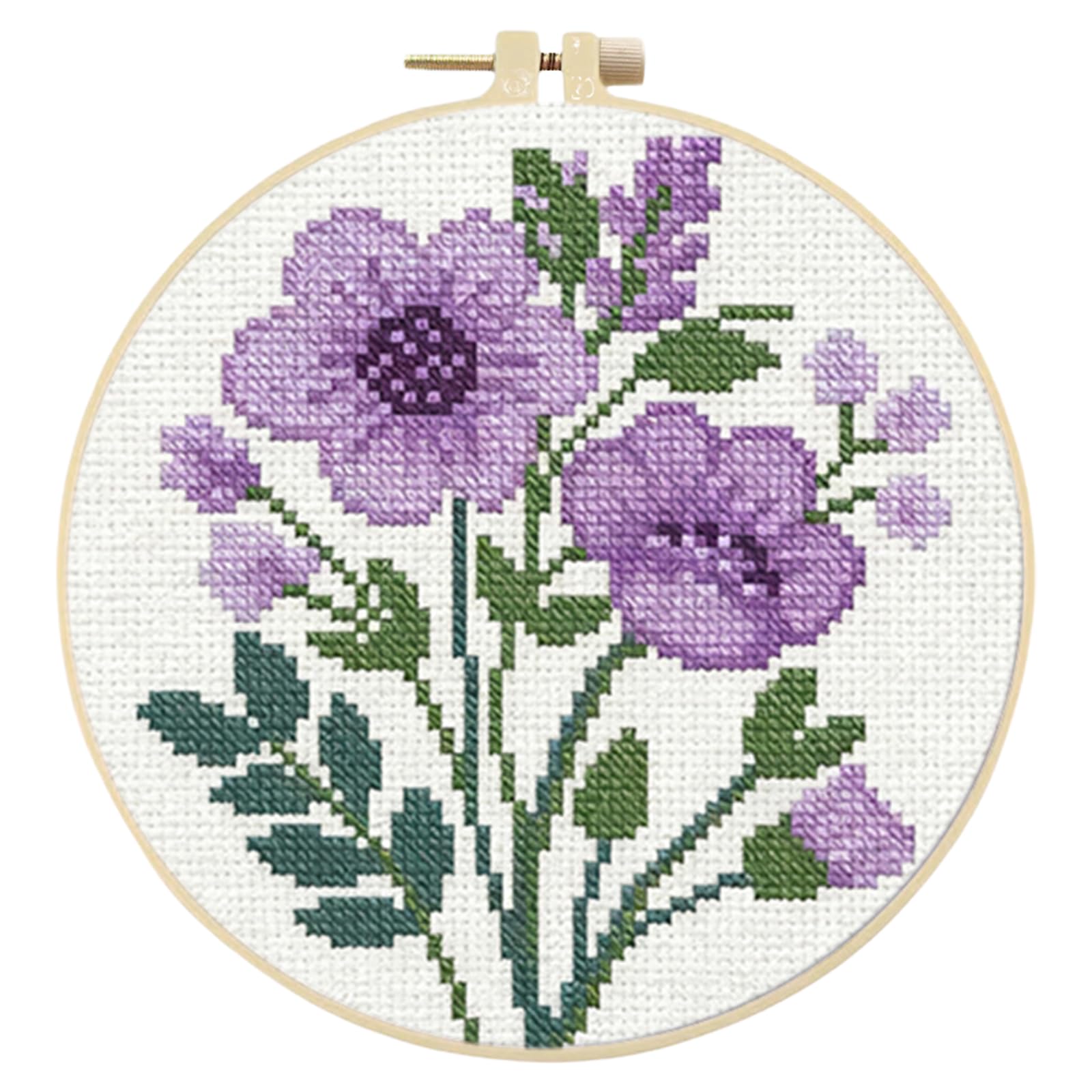 Poetrydraw Purple Bloom Full 11Ct 3 Strands Diy Stamped Cross Stitch Kits With 20Cm Embroidery Hoop Cross Stitch Art And Crafts Kits For Beginners Adults Home Wall Decor (Purple Bloom)