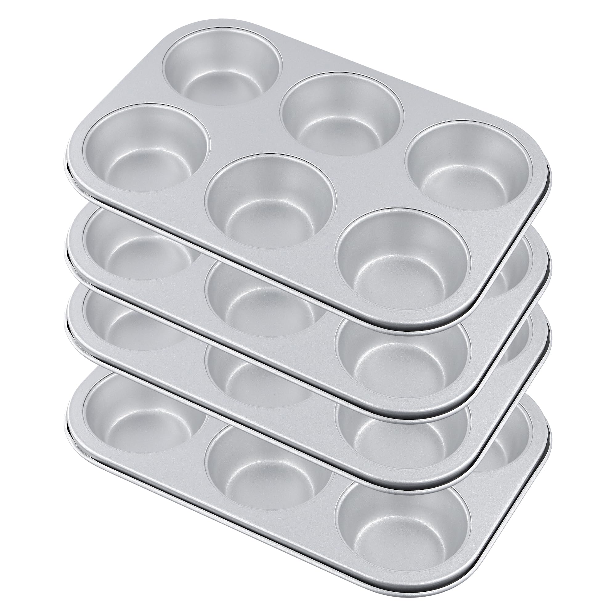 HEIHAK 4 Pack 6 Cup Muffin Tin, Non Stick Cupcake Pan, Silver