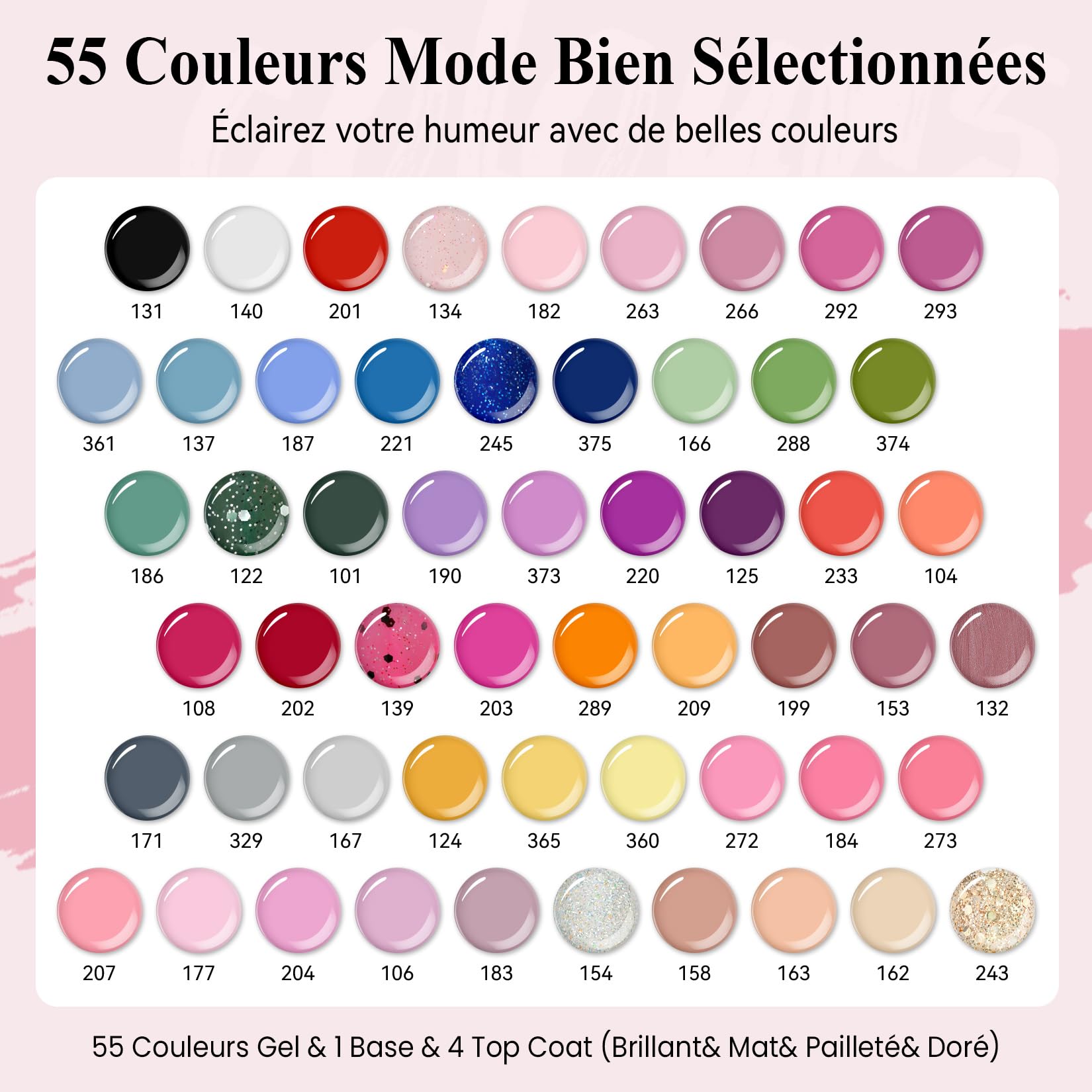 VANREESA 55 Couleurs Kit Verni Semi Permanent, 77 PCS Kit Ongle Gel U V Complet avec Top Base Mat Pailleté Coat et Lampe LED 48W U V et Outils de Manucure, Set Manucure pour Débutants