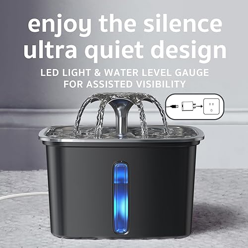 Miniatura 5 de Veken Fuente de agua de acero inoxidable para gatos, fuente automática de 95 onzas  2.8 L, dispensador de agua para perros con filtros de repuesto y