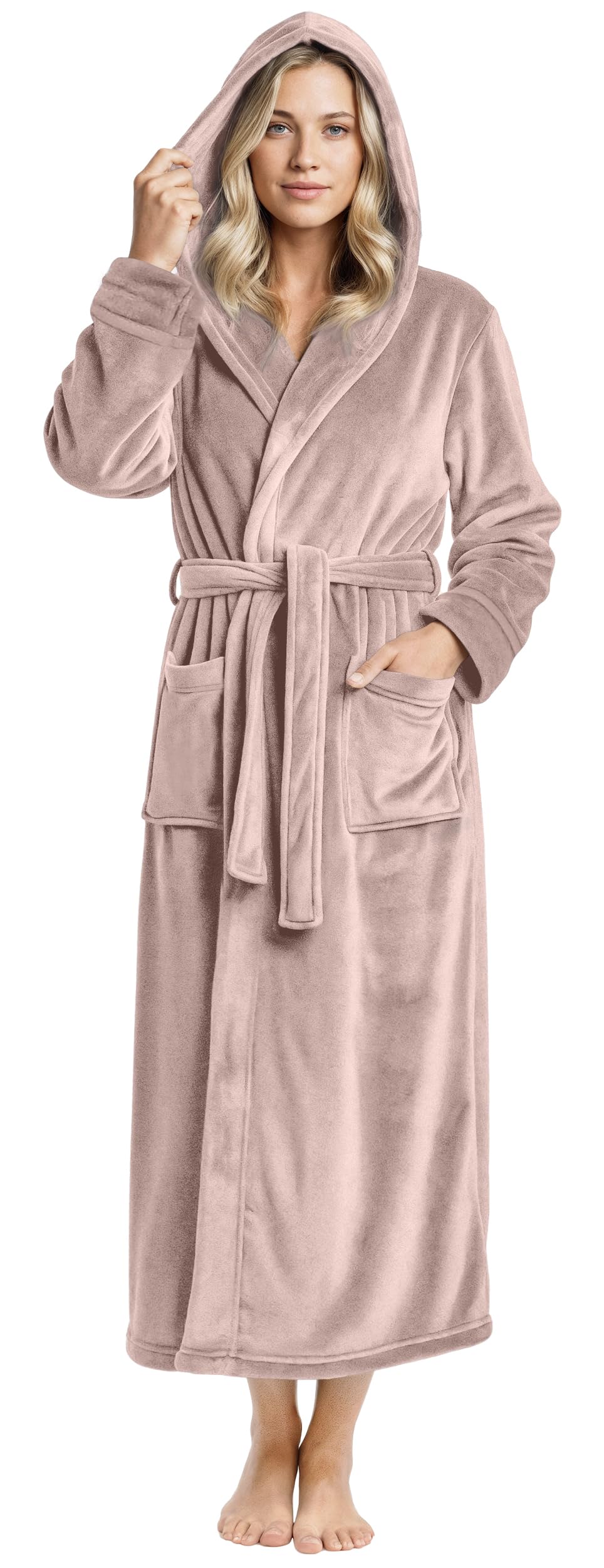 NY Threads レディース フリース フード付きバスローブ フラシ天ロングローブ