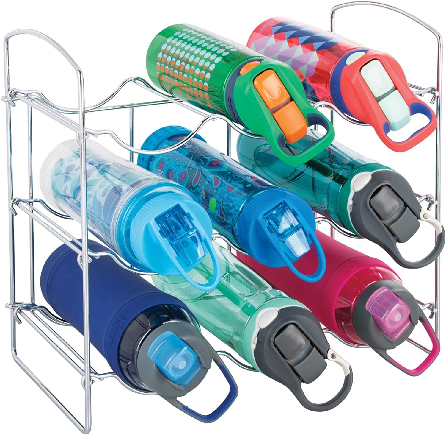 Lavish Craft Metal Water Bottle Rack Storage Organizer Kitchen Countertop Pantry Fridge Store Wine Beer Pop Soda 3 Level Each Hold 9 Bottles Free Standing (Silver)-image-22