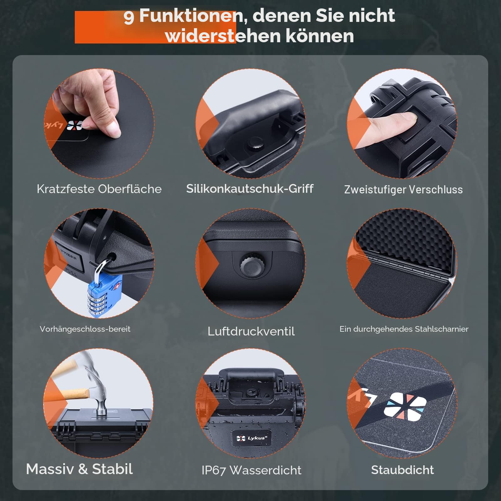 Lykus HC-4410 Wasserdicht Koffer mit Schaumstoff, Innengröße 40x26x10cm | IP67 wasserdicht, steckbarer Schaum, geeignet für Kameras, Objektive, elektronische Geräte und mehr
