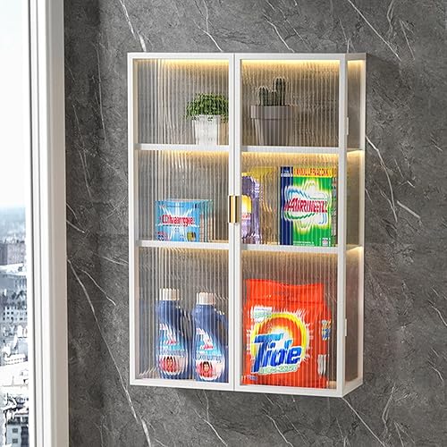 Miniatura 6 de Gdrasuya10 Armario de almacenamiento de cocina y baño montado en la pared, organizador de almacenamiento de gabinete blanco con puertas de metal