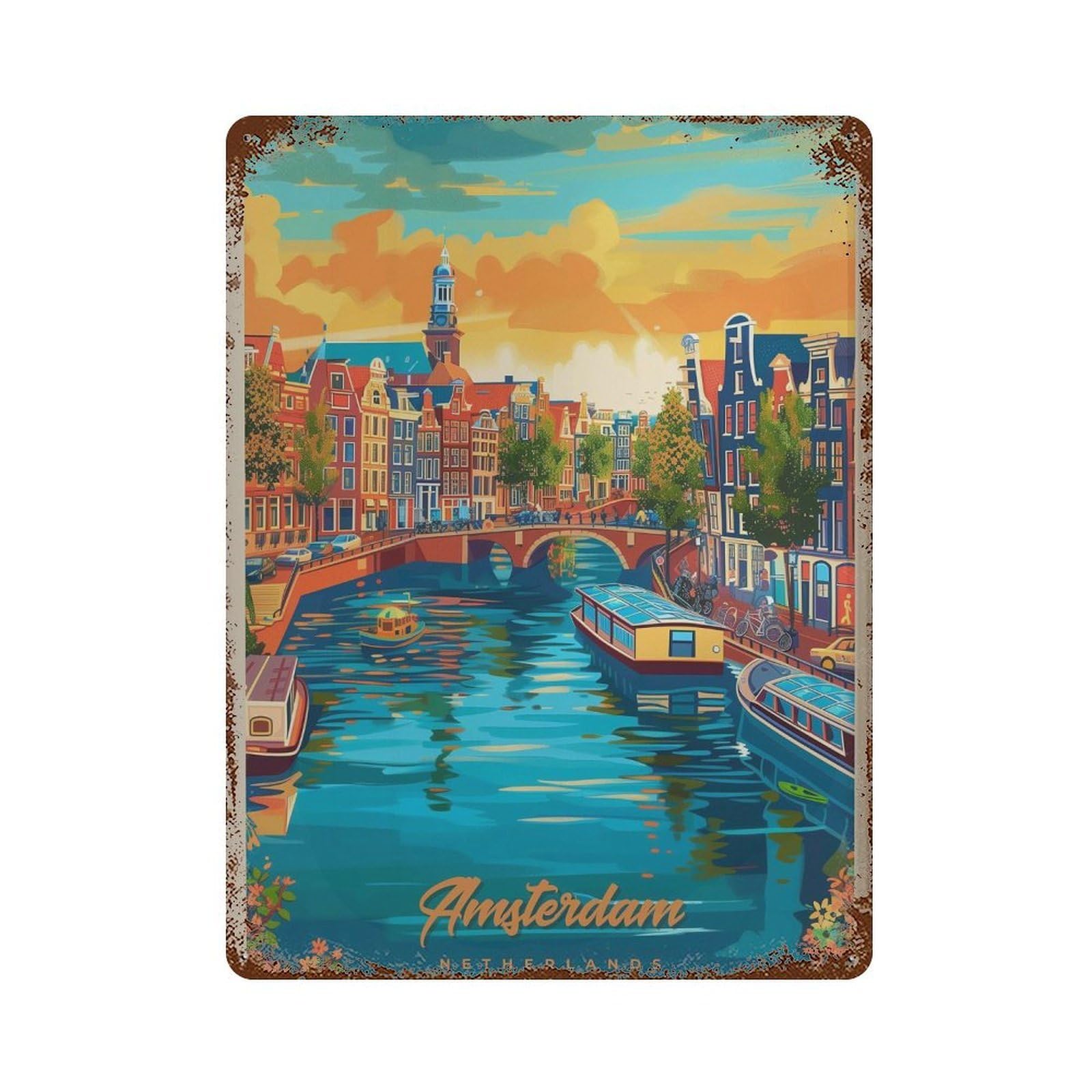 xiaoxiaoshen Amsterdam Travel Netherlands (2) Wall Decor Art Metal Tin Poster Modern Home Decor Art Home Bar Shop Decorations Vintage Sign 40x30cm