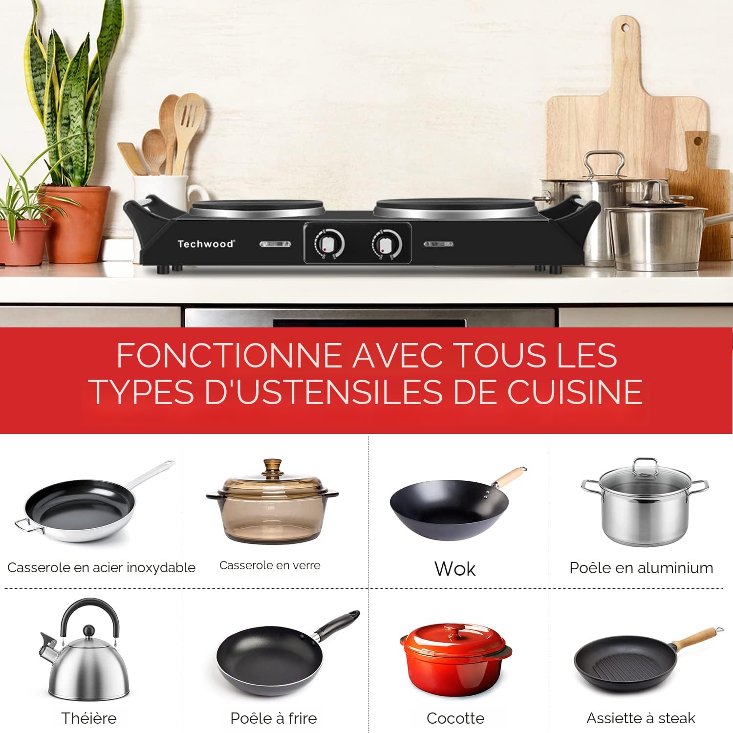 1200W Plaque de cuisson électrique simple brûleur portable
