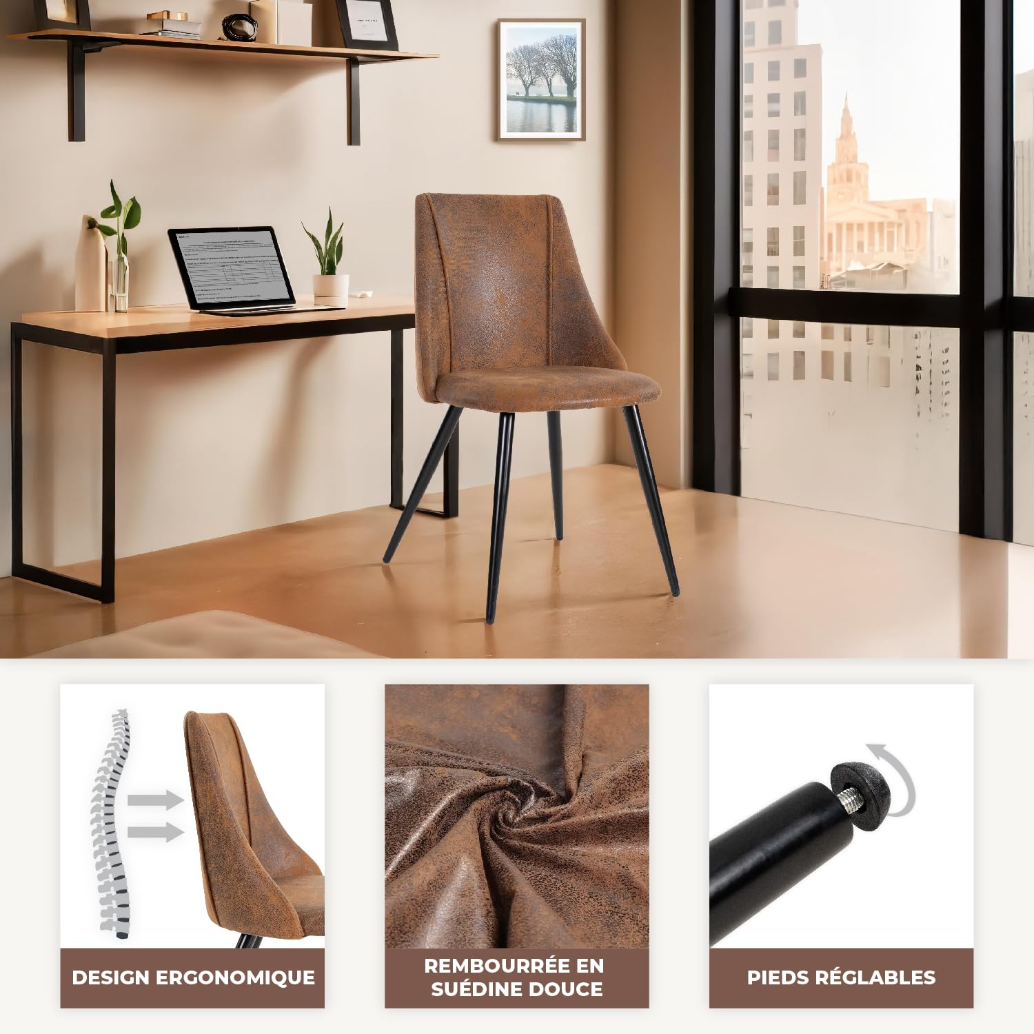 Lestarain Eetkamerstoelen Set van 2 Vintage Keuken Counter Stoelen Lounge Leisure Woonkamer Hoekstoelen Met Metalen Poten PU Lederen Zitting en Rugleuningen, Bruin Lestarain Eetkamerstoelen Set van 2 Vintage Keuken Counter Stoelen Lounge Leisure Woonkamer Hoekstoelen Met Metalen Poten PU Lederen Zitting en Rugleuningen, Bruin