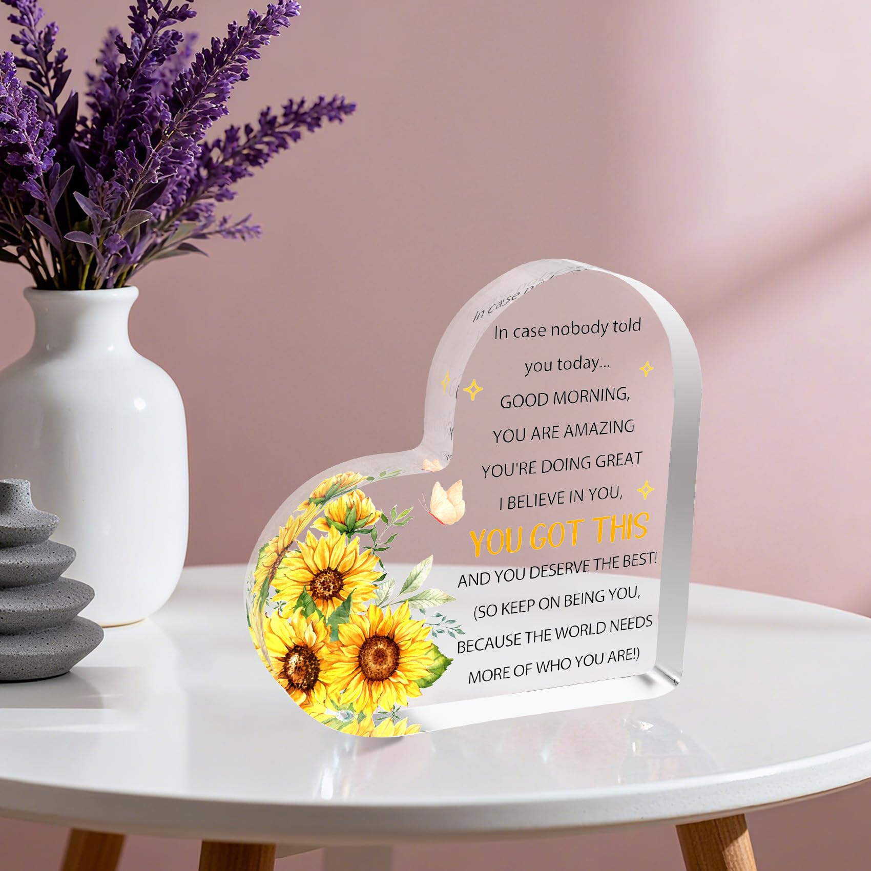 Inspirational Gifts for Women Motivational Acrylic Block Friends Besties Daughter Sister Birthday Christmas Heart Office Desk Sign Accessories Tabletop Decorative Sign Stocking Stuffers