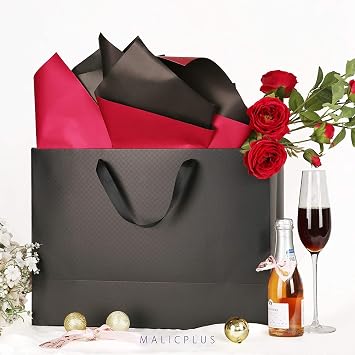 6 Gift Boxes with Lids, Large Christmas Gift Boxes 13.5x9x4.1 Inches, 12 Black Gift Bags 16x6x12 Inches, Groomsmen Proposal Boxes with Bags for Thanksgiving Day