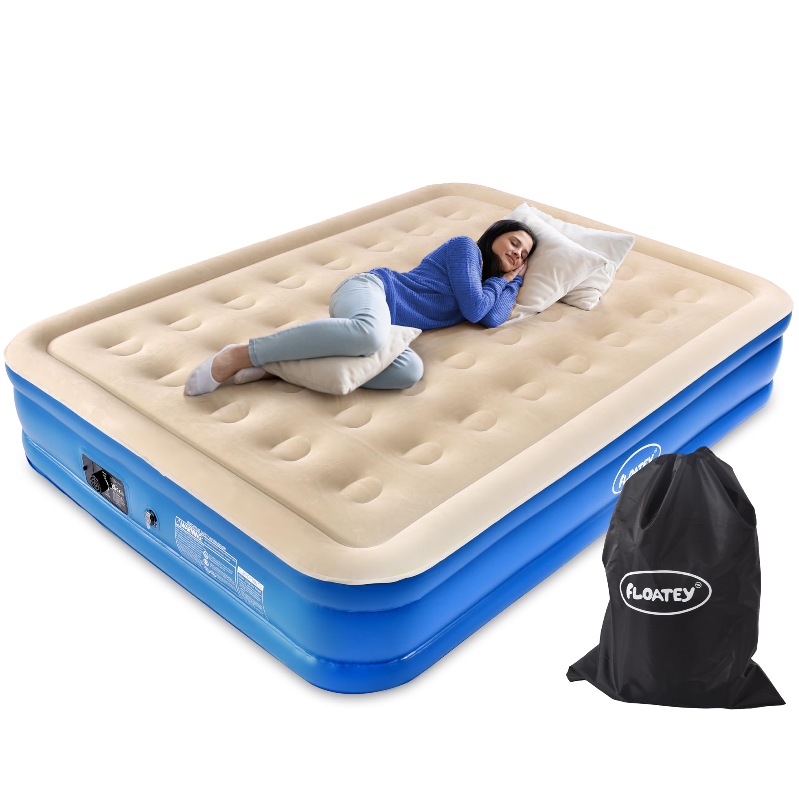Inflatable Mattress - Blue, Double | Air Mattress With Built In Pump | Inflatable Bed 440lb Capacity | Luxury Sleeping Mat | Air bed For Travel Bed, Camping Bed, Car Bed | 200 x 150 x 40cm