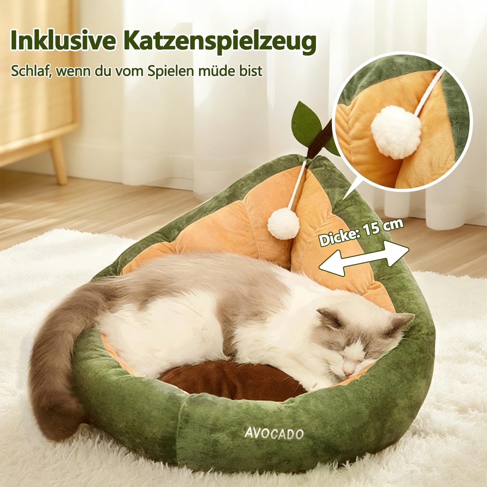 Galatée Halbgeschlossenes Katzen- Und Hundebett, Gefüllt Mit Hochelastischer PP-Baumwolle, Rutschfester Boden, Verschleißfest Und Formstabil, Für Alle Jahreszeiten Geeignet(M, Grün)