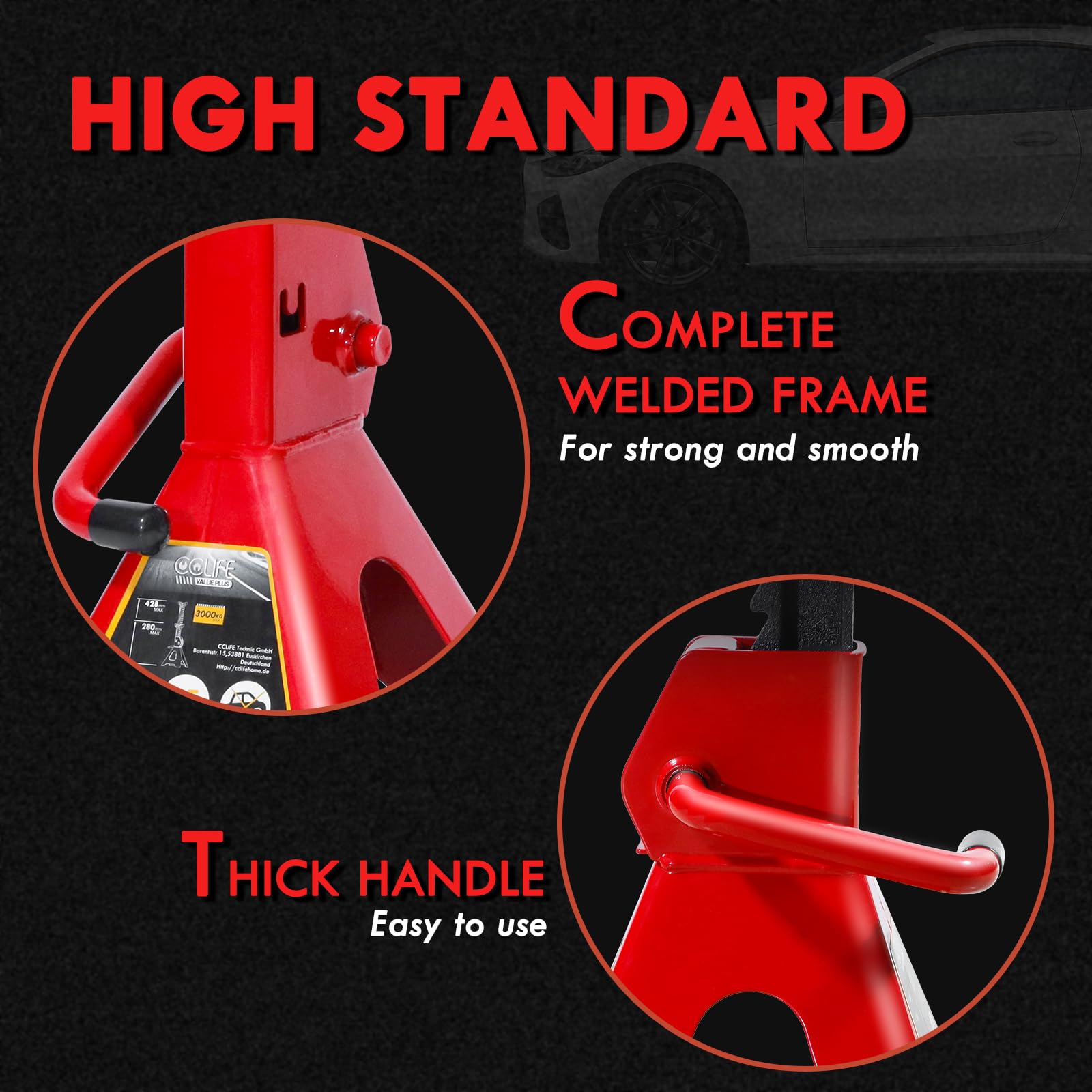 CCLIFE Coppia di Cavalletti cavalletti per Auto 3T Portatile Altezza Regolabile 285 – 400 mm per Auto Caravan Cavalletti per cric